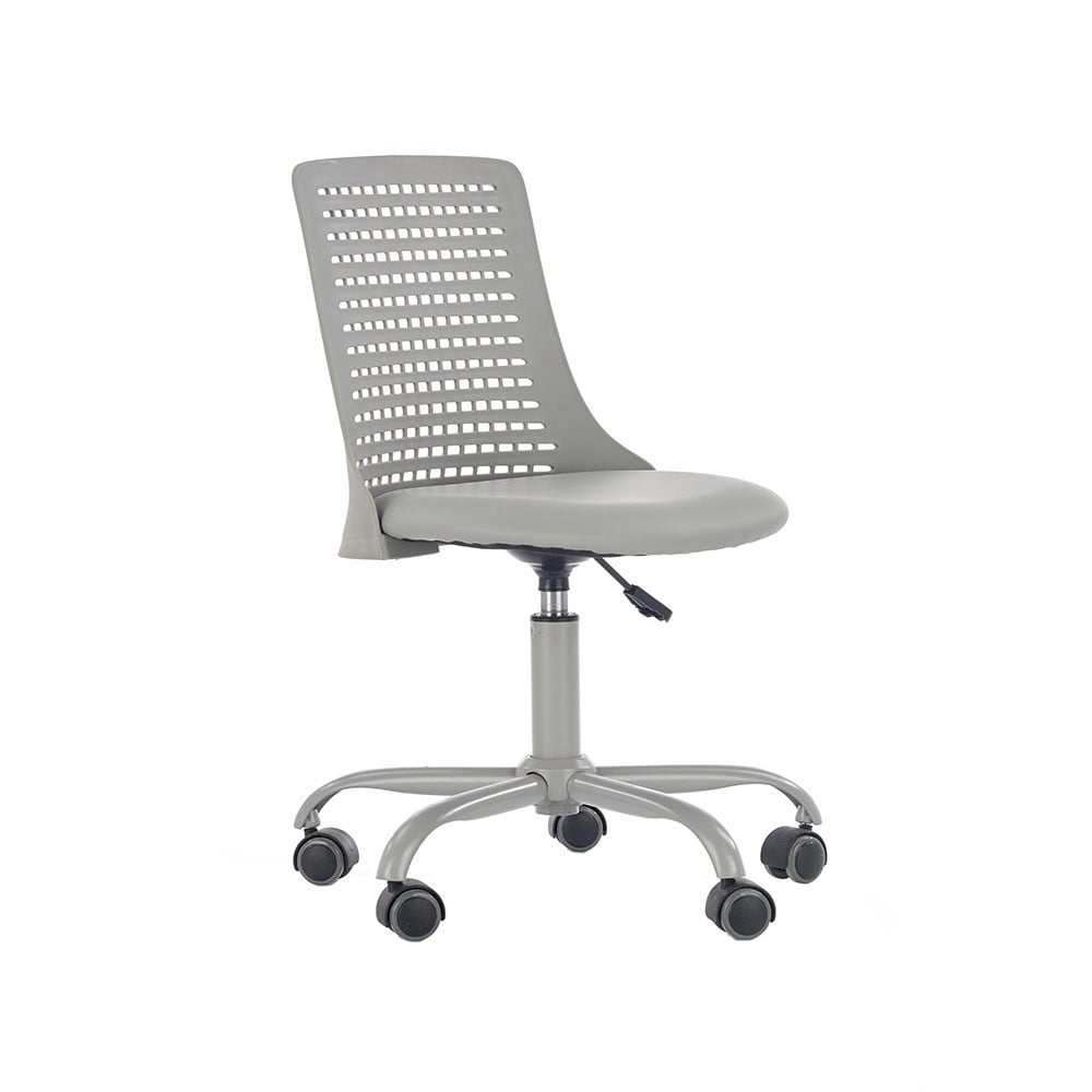 Scaune birou copii - Scaun birou copii din polipropilena HM Pure, piele ecologica, baza vopsita, inaltime reglabila, roti pivotante, 80 kg, gri