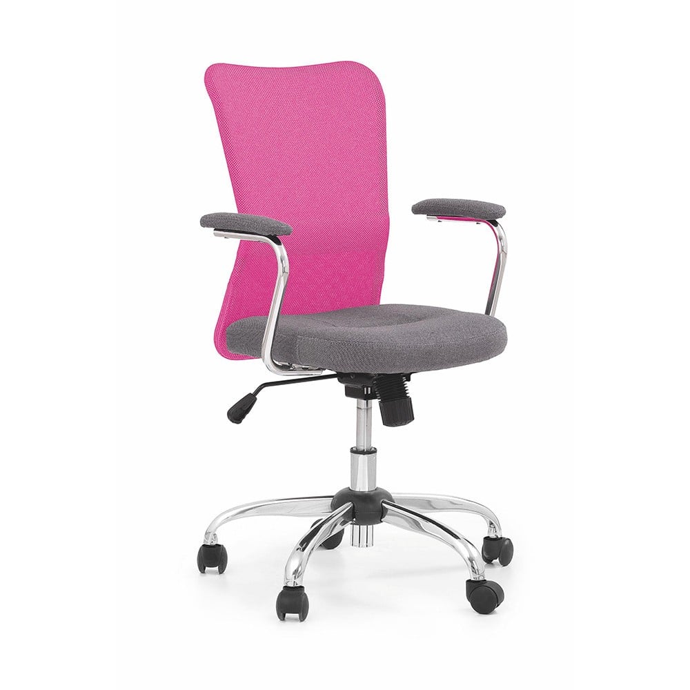 Scaune birou copii - Scaun birou copii HM Andy, Mesh/Stofa, Ergonomic, Cadru metalic, Inaltime ajustabila, Mecanism de balans, 102 Kg, Roz