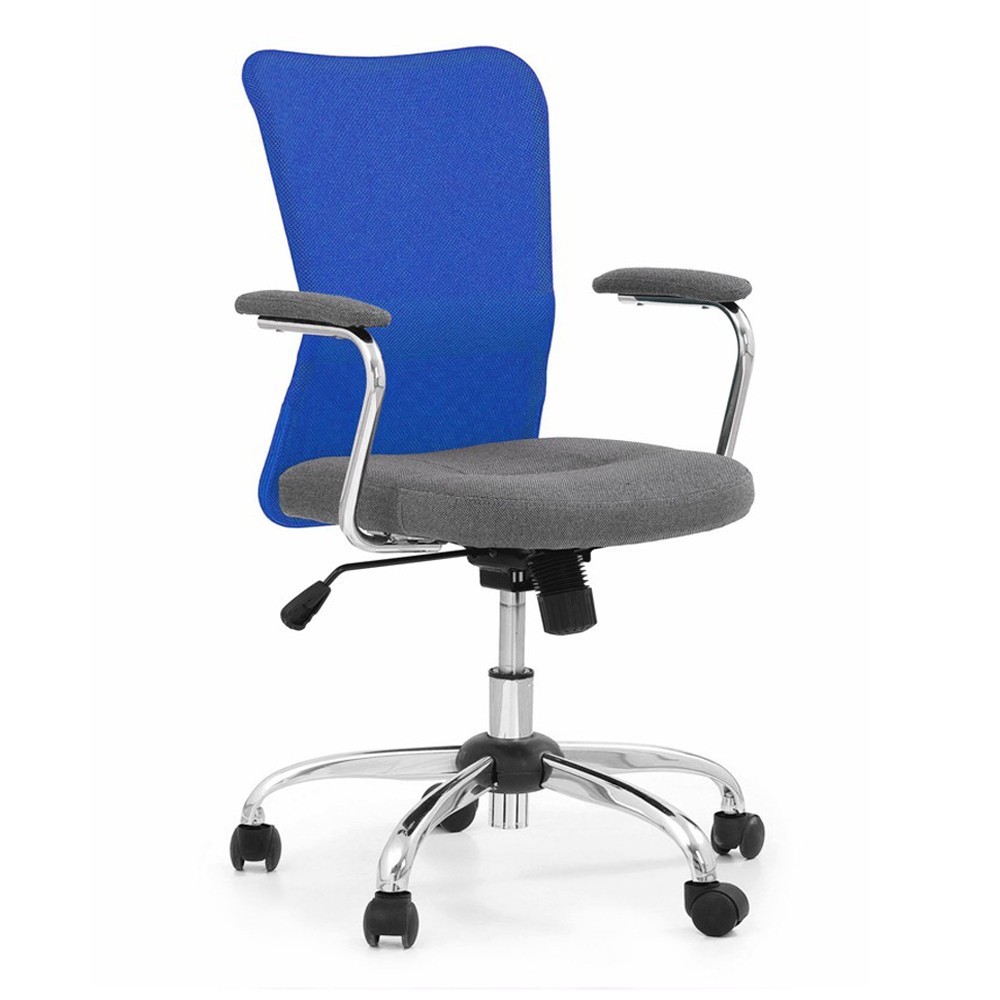 Scaune birou copii - Scaun birou copii HM Andy, Mesh/Stofa, Ergonomic, Cadru Cromat, Inaltime ajustabila, Mecanism balansare, Rotire 360 ˚, 102 Kg, Albastru
