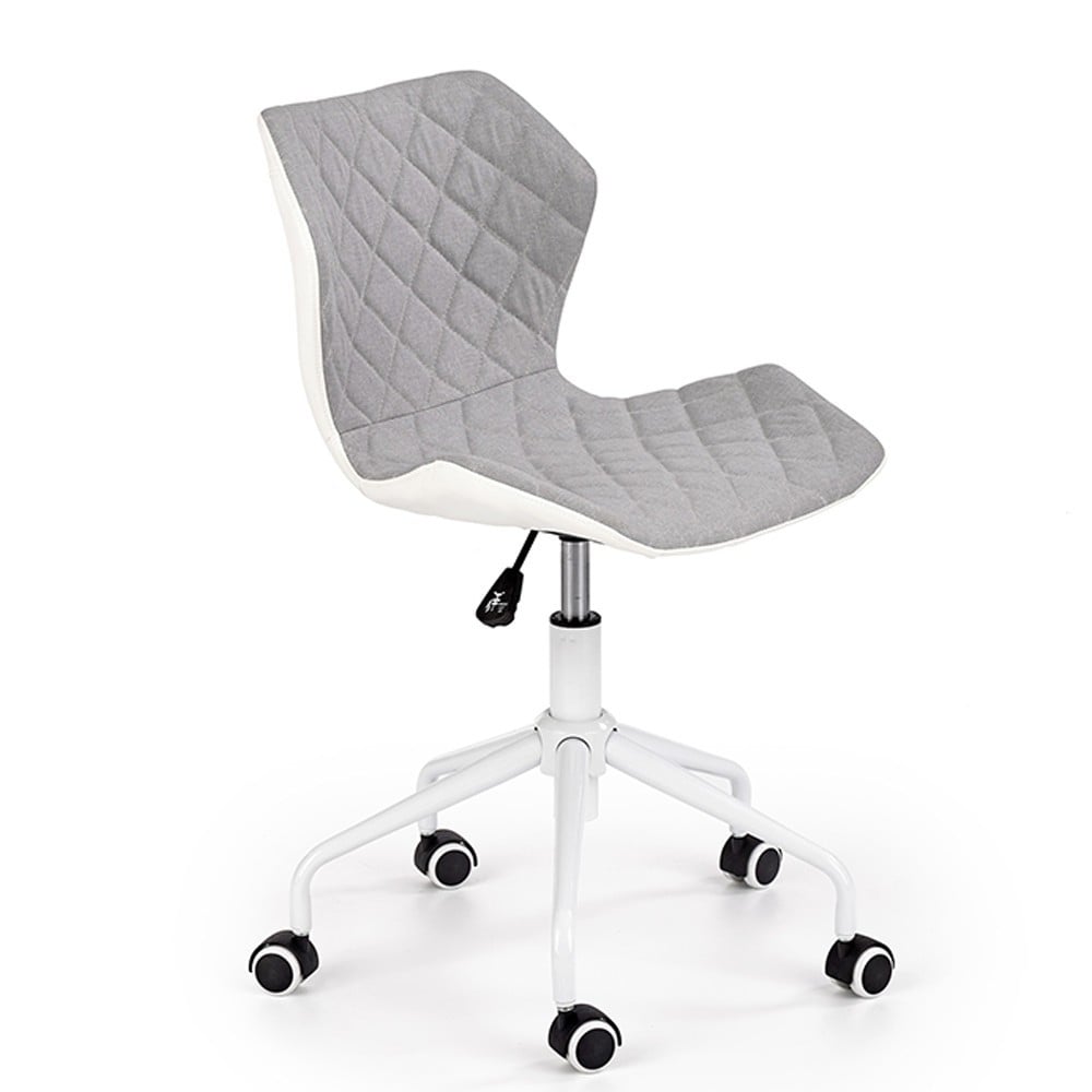 Scaune birou copii - Scaun birou copii HM Matrix 3, stofa/piele ecologica, inaltime reglabila, rotire 360 ˚, roti pivotante, 100 kg, gri/ alb