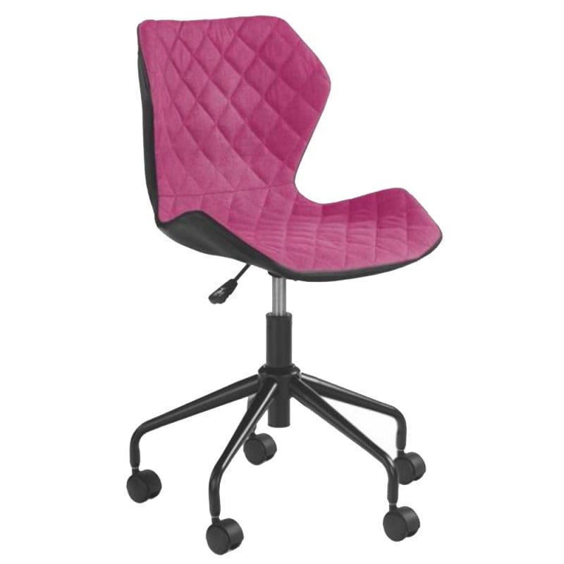 Scaun birou copii HM Matrix, Ergonomic, Cadru Metalic, Stofa/Piele ecologica, Roti pivotante, 100 Kg, Negru/Roz