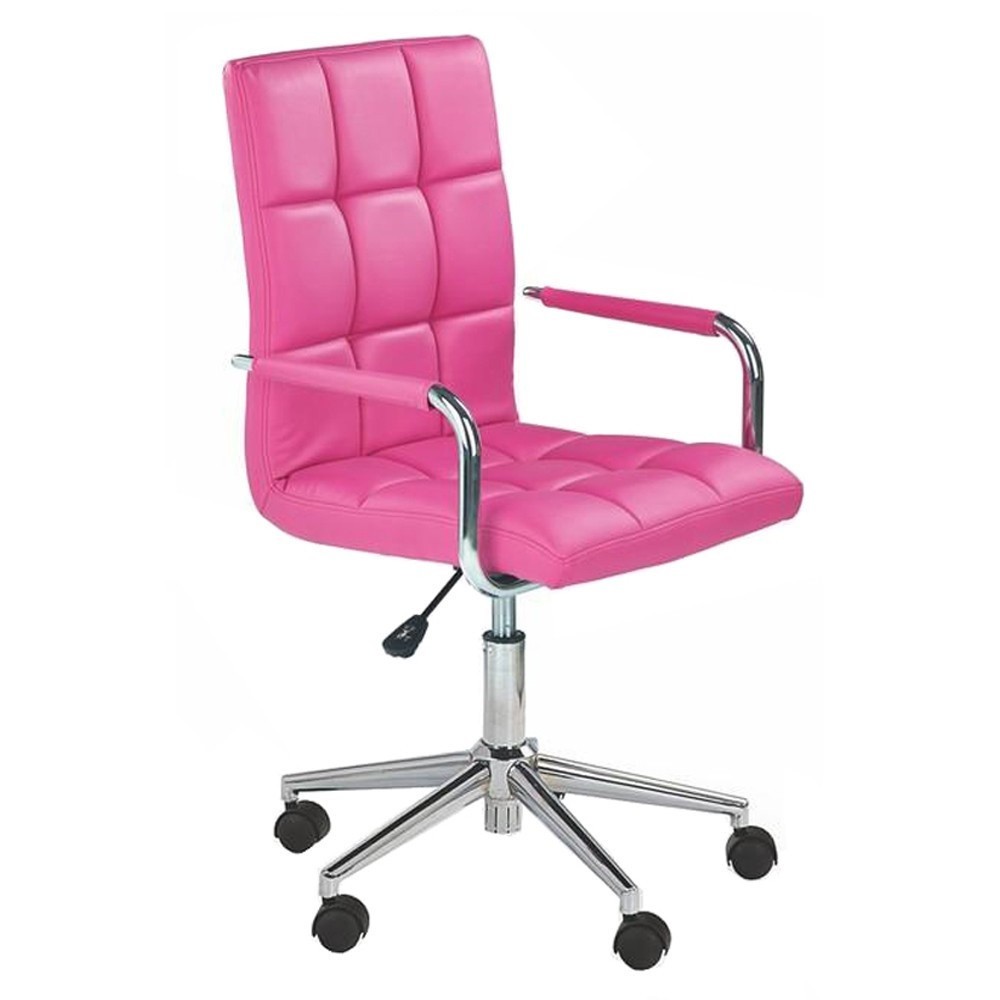 Scaune pentru birou - Scaun birou ergonomic, HM Gonzo 2, cadru cromat, tapiterie piele ecologica, mecanism de balans, roti pivotante, 90 kg, roz