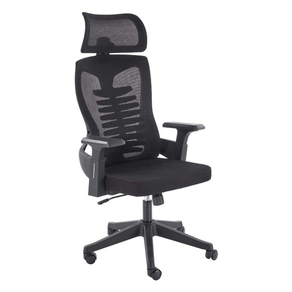 Scaune birou - Scaun birou ergonomic HM Polon, mesh, mecanism inclinare, baza polipropilena, suport lombar, tetiera, 100 kg, negru