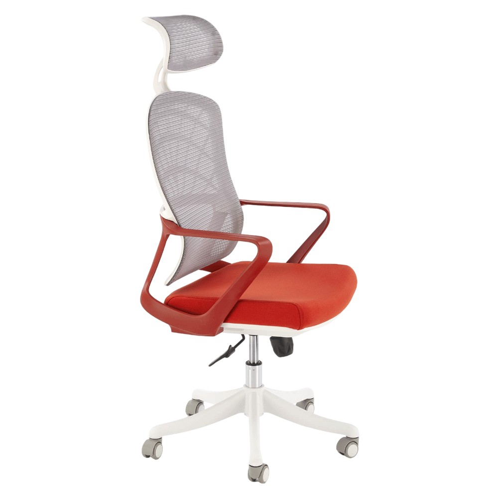 Scaune birou - Scaun birou ergonomic HM Vesuvio 2, mesh, mecanism balans, baza polipropilena, suport lombar, tetiera reglabila, 120 kg, rosu scortisoara/gri/alb