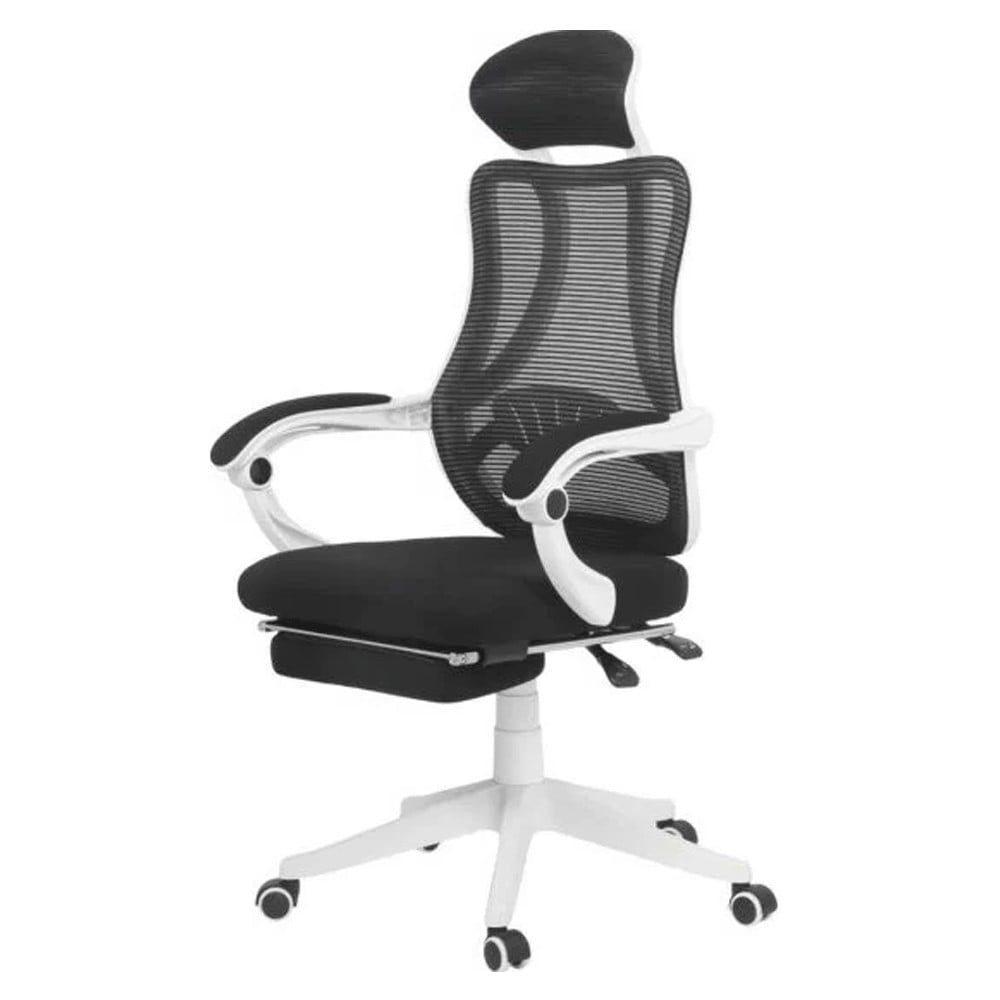 Scaune ergonomice - Scaun birou ergonomic OFF 927, mesh, suport picioare ajustabil, functie recliner, suport lombar, tetiera detasabila, 100 kg, alb
