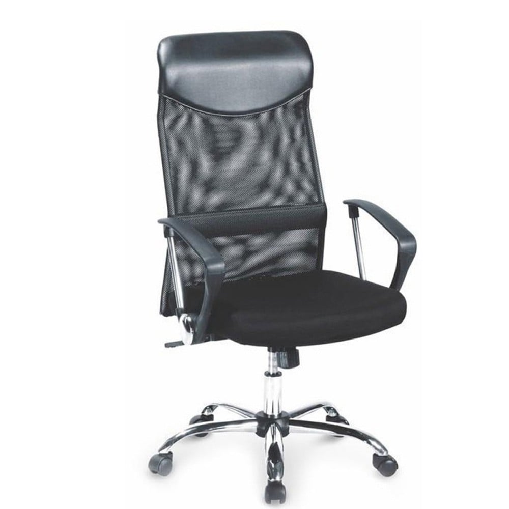 Scaune birou - Scaun birou HM Vire, Mesh, Ergonomic, Cadru Metal, Tetiera cu piele ecologica, Inaltime ajustabila, Mecanism balansare, 100 Kg, Negru