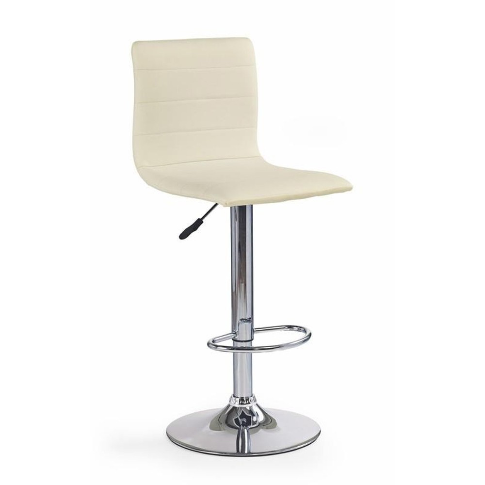 Scaune bar - Scaun de bar HM H21, Piele ecologica, Cadru cromat, Inaltime ajustabila, Rotativ, 90 kg, 115x40x42cm, Crem