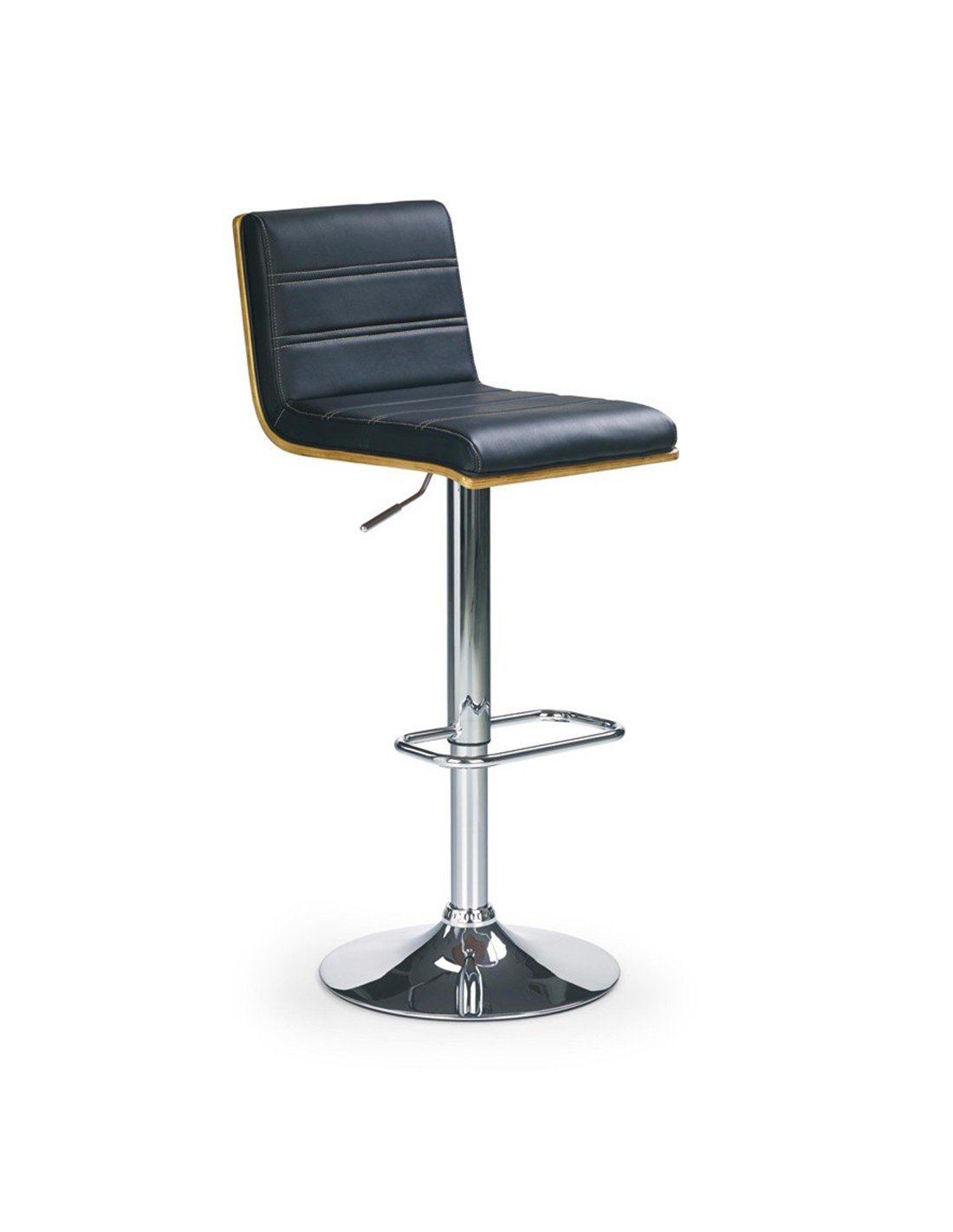 Scaune bar - Scaun de bar HM H31, Piele ecologica, Baza cromata, Inaltime ajustabila, Rotativ, Suport picioare, 90 kg, Negru