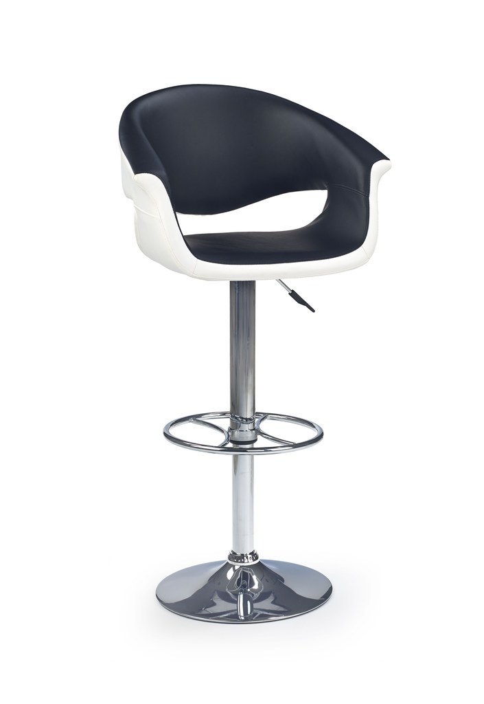 Scaune bar - Scaun de bar HM H46, Piele ecologica, Rotativ, Inaltime ajustabila, Cu spatar, Inaltime ajustabila, 90 kg, 115x60x46 cm, Alb/Negru
