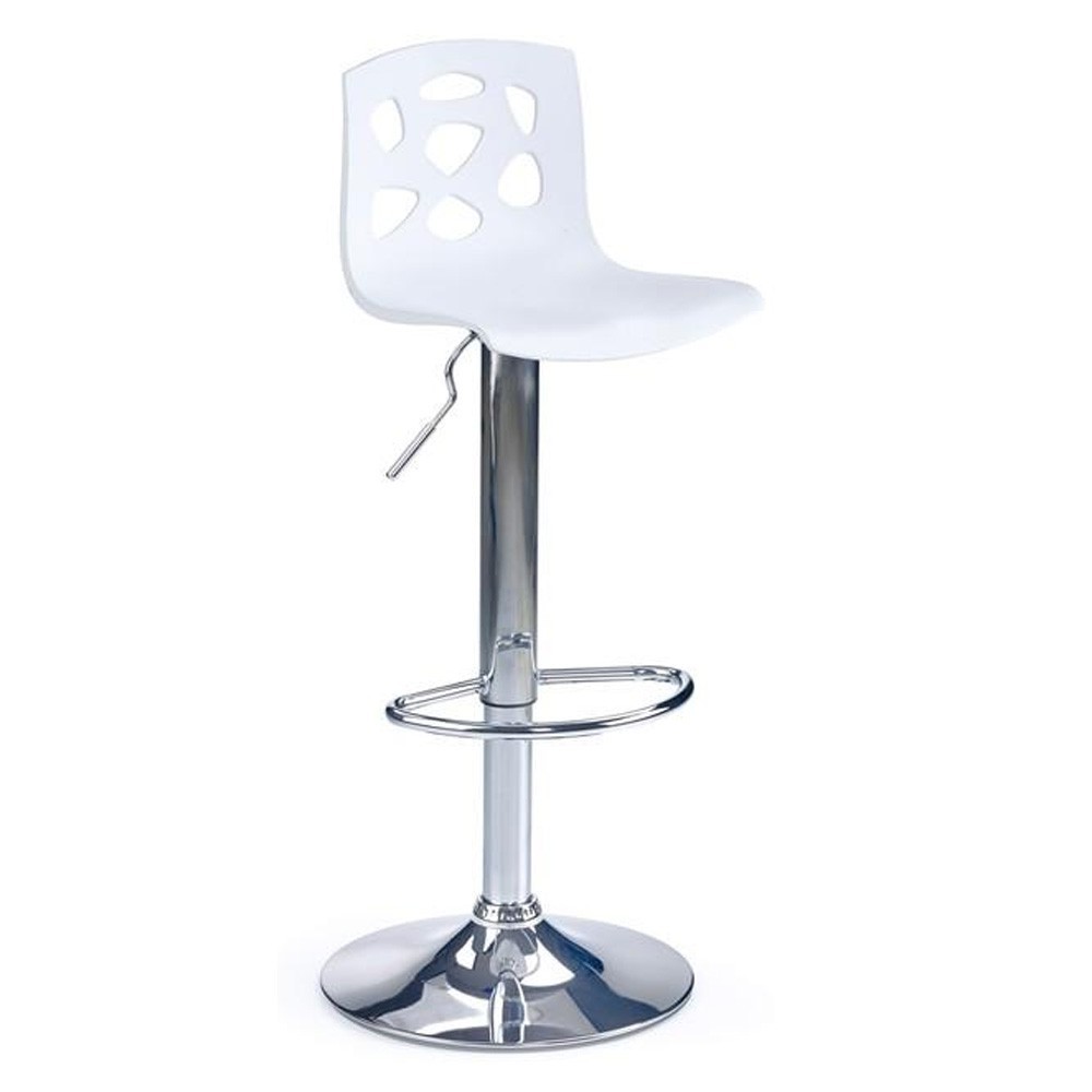 Scaune bar - Scaun de bar HM H48, Polipropilena, Cadru Metalic, Suport picioare, Rotativ, 90 kg, alb