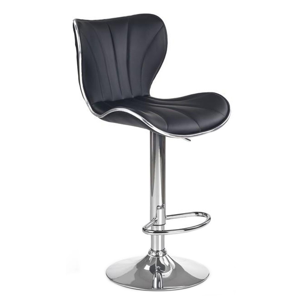 Scaune bar - Scaun de bar HM H69, Piele ecologica, Inaltime ajustabila, Suport picioare, Cu spatar, Rotativ, 90 kg, Negru
