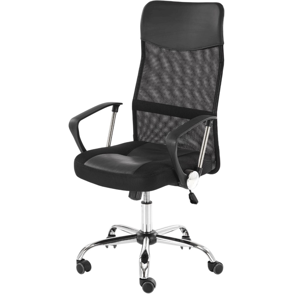 Scaune cu mesh - Scaun de birou ergonomic HM Nuble, Mesh, Cadru Metalic, Sezut piele ecologica, Inaltime ajustabila, Mecanism balansare,100 Kg, Negru