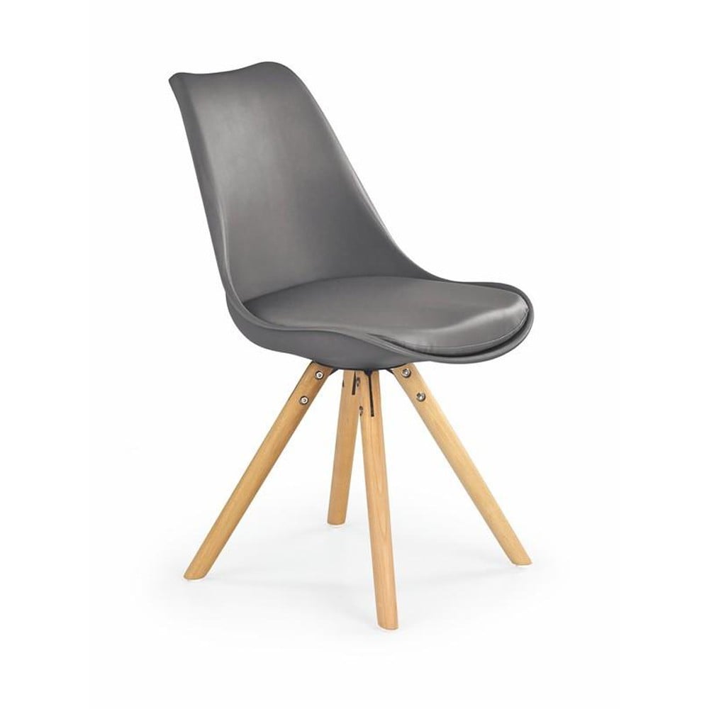 Scaune living - Scaun de bucatarie si living din polipropilena, HM K201, ergonomic, baza lemn masiv, tapiterie cu piele ecologica, 100 kg, Gri inchis