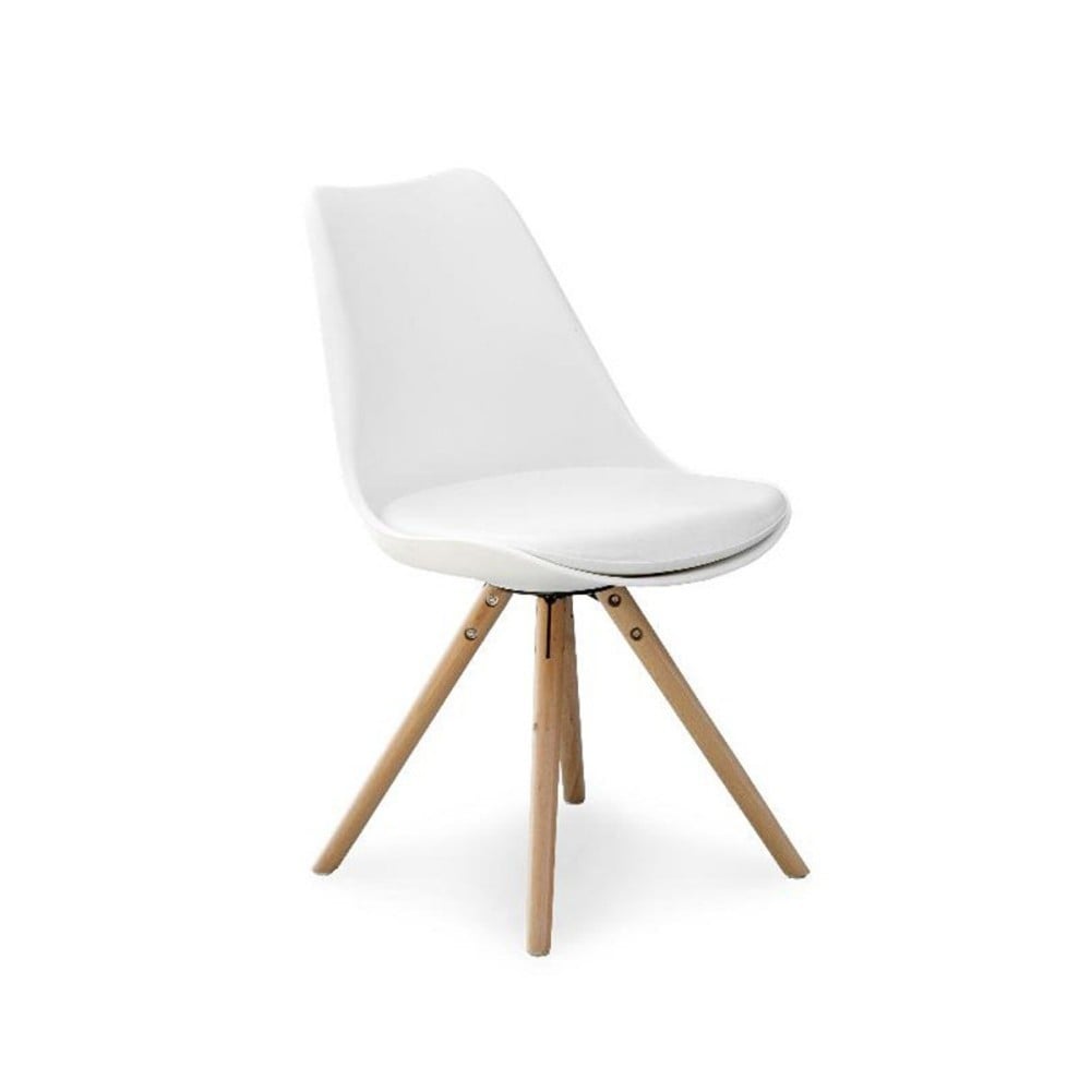 Scaune living - Scaun de bucatarie si living din polipropilena, HM K201, ergonomic, baza lemn masiv, tapiterie cu piele ecologica, 100 kg, alb