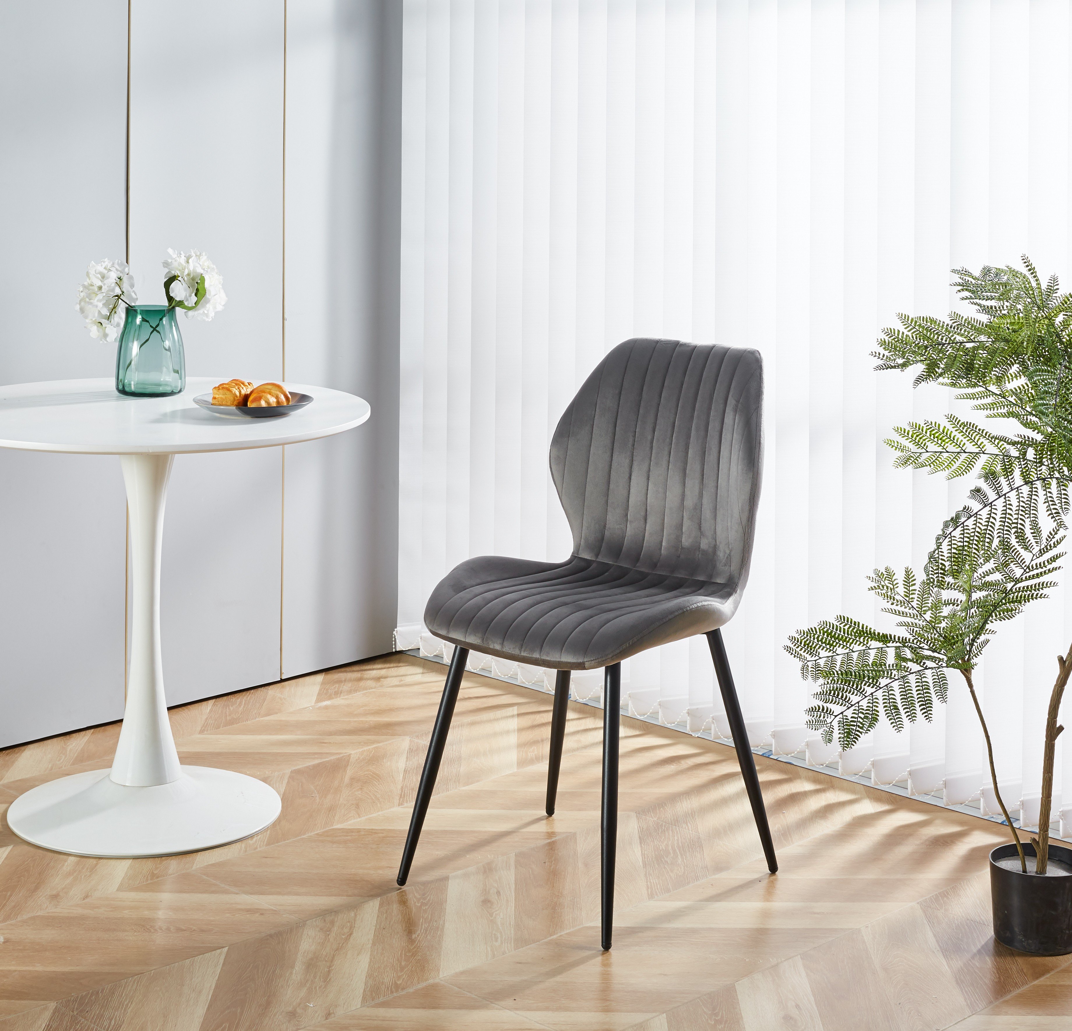 Scaune living - Scaun de living si bucatarie cu cadru metalic, AB104, tapiterie velvet, 89x48x43 cm,100 Kg, Gri