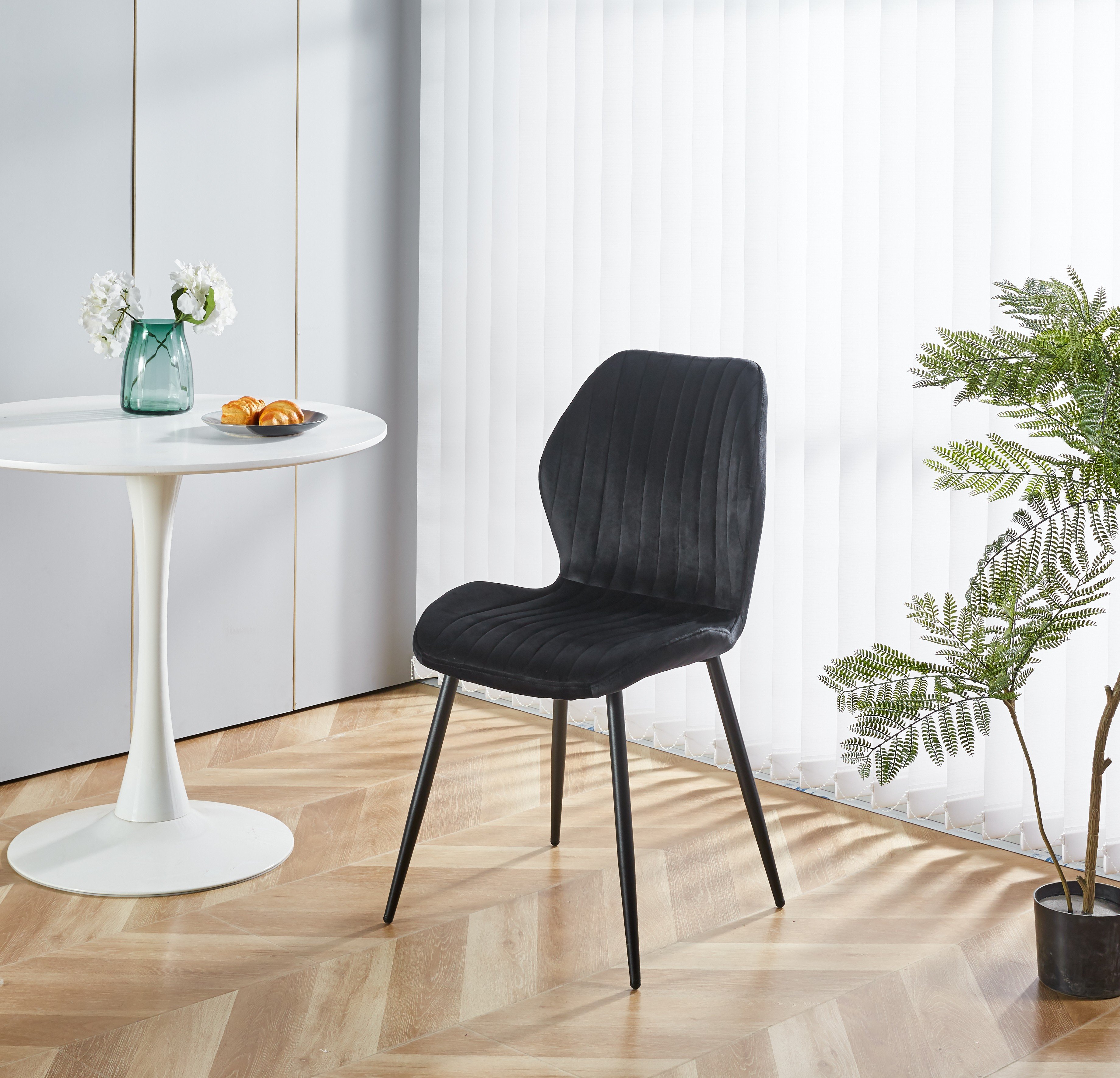 Scaune living - Scaun de living si bucatarie cu cadru metalic, AB104, tapiterie velvet, 89x48x43 cm,100 Kg, negru