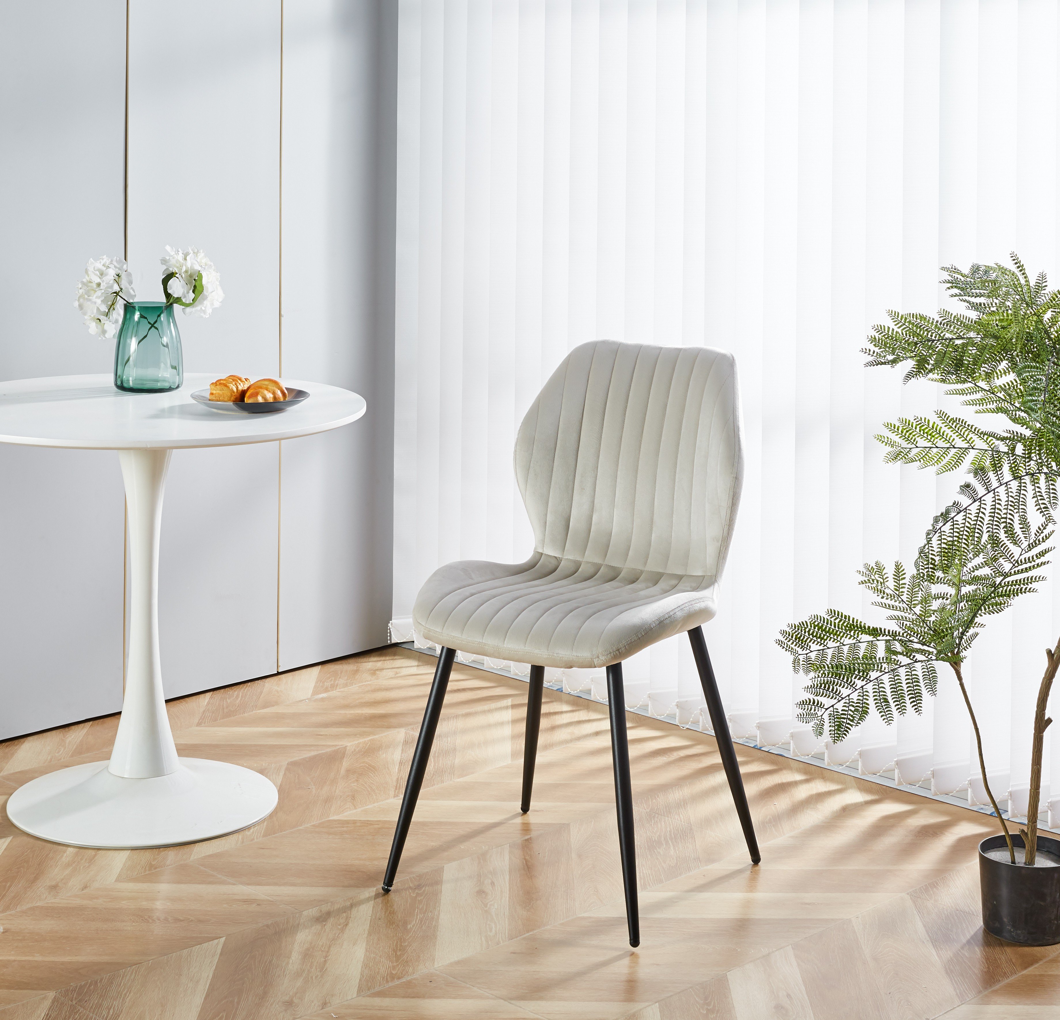 Scaune living - Scaun de living si bucatarie cu cadru metalic, AB104, tapiterie velvet, 89x48x43 cm,100 Kg, Bej