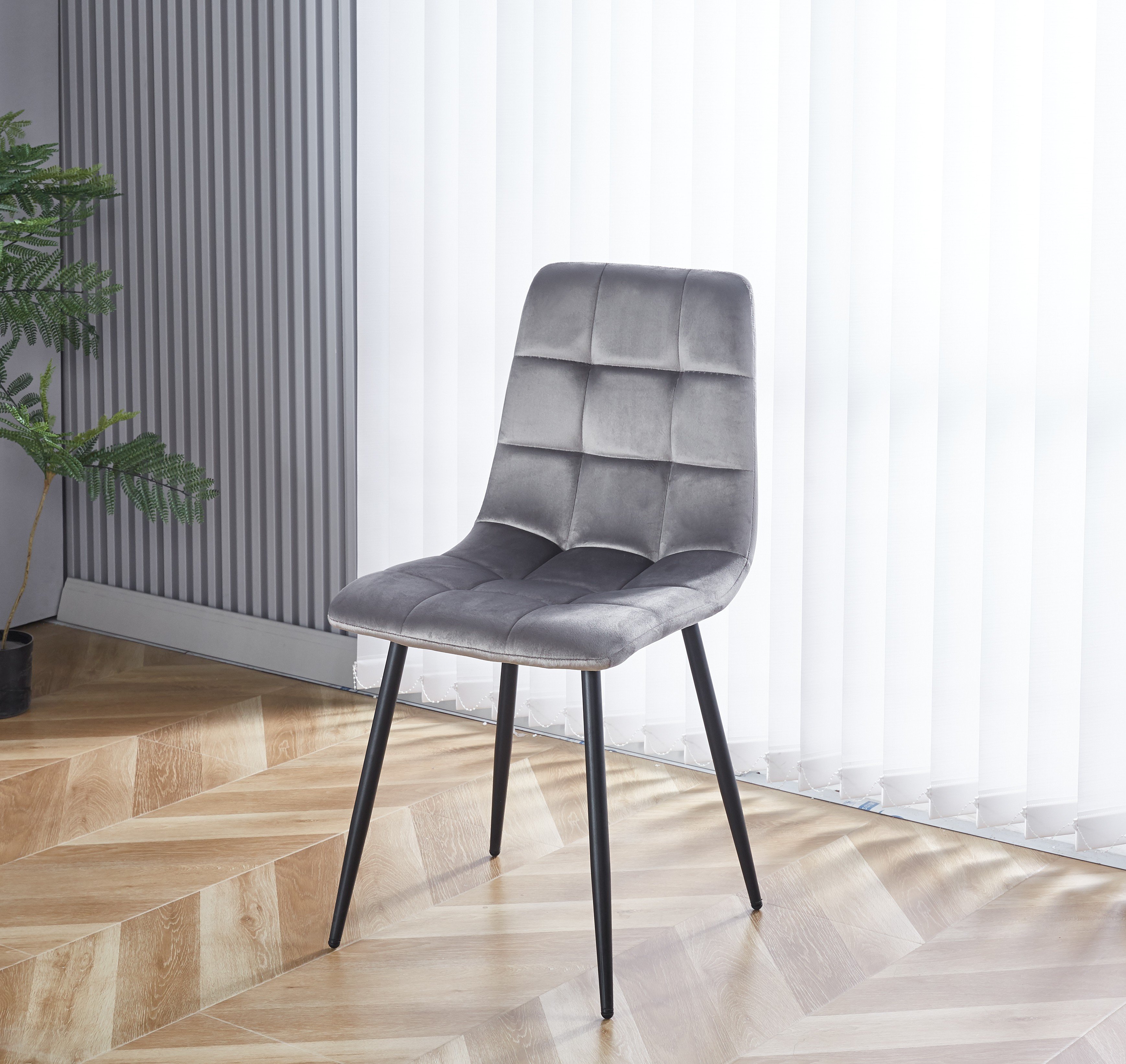 Scaune living - Scaun de living si bucatarie cu cadru metalic, AB37 ergonomic, catifea, 89x44x43 cm, 100 Kg, Gri