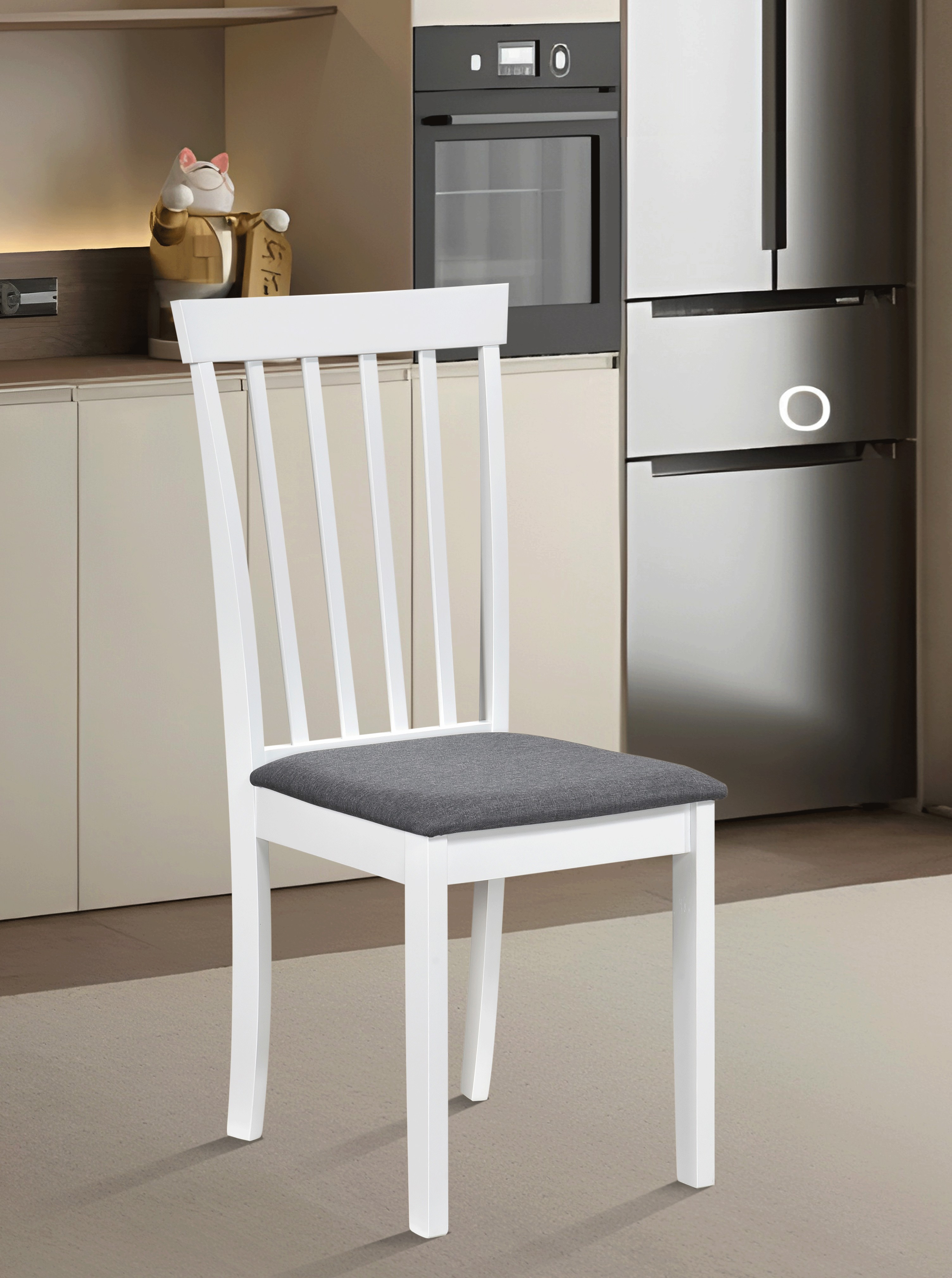 Scaune living - Scaun de living si bucatarie din lemn masiv Houston, tapiterie stofa,100 kg, 94x49x40 cm, alb/gri