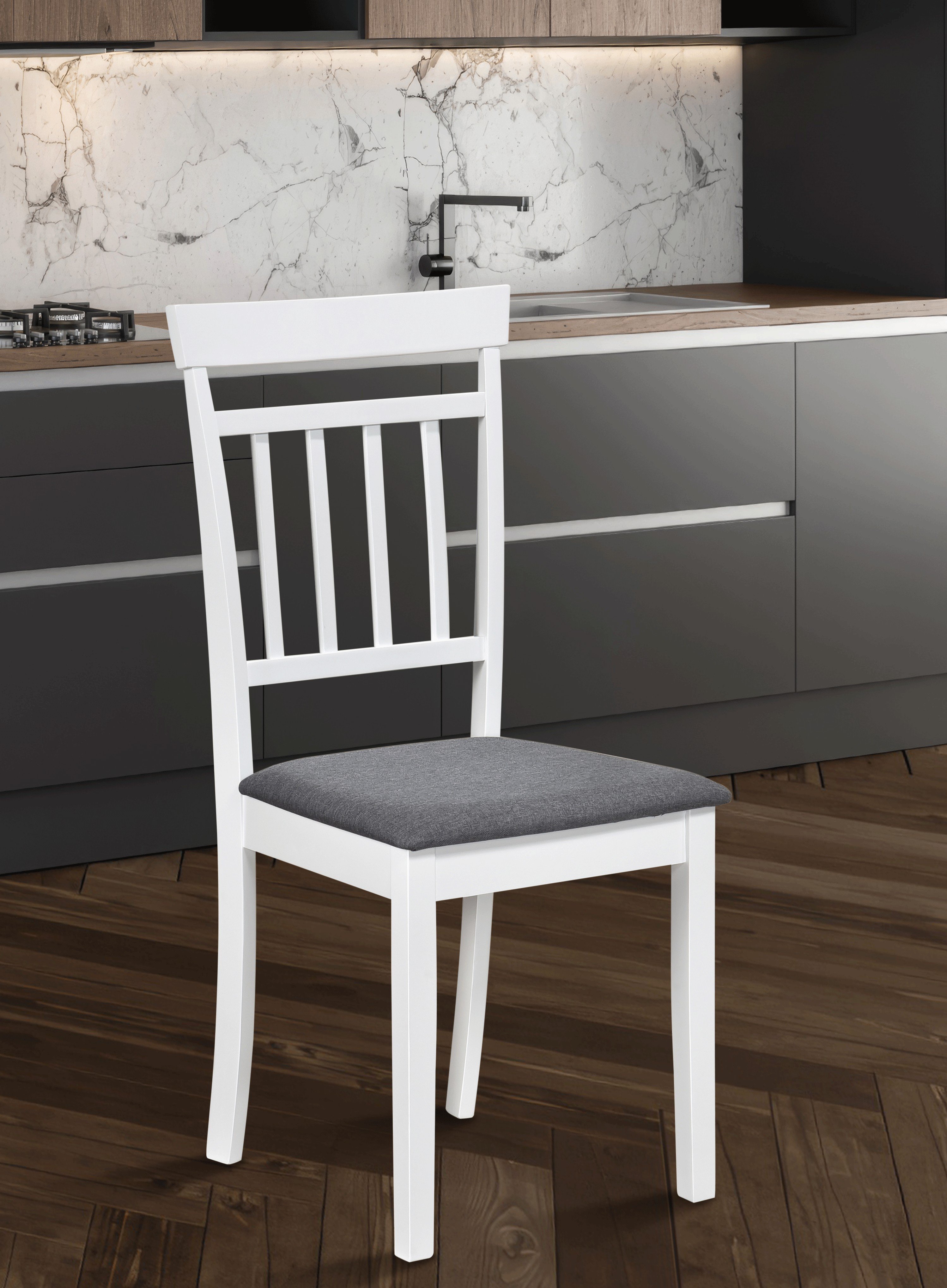 Scaune living - Scaun de living si bucatarie din lemn masiv Hudson, tapiterie stofa,100 kg, 94x50x42 cm, alb/gri
