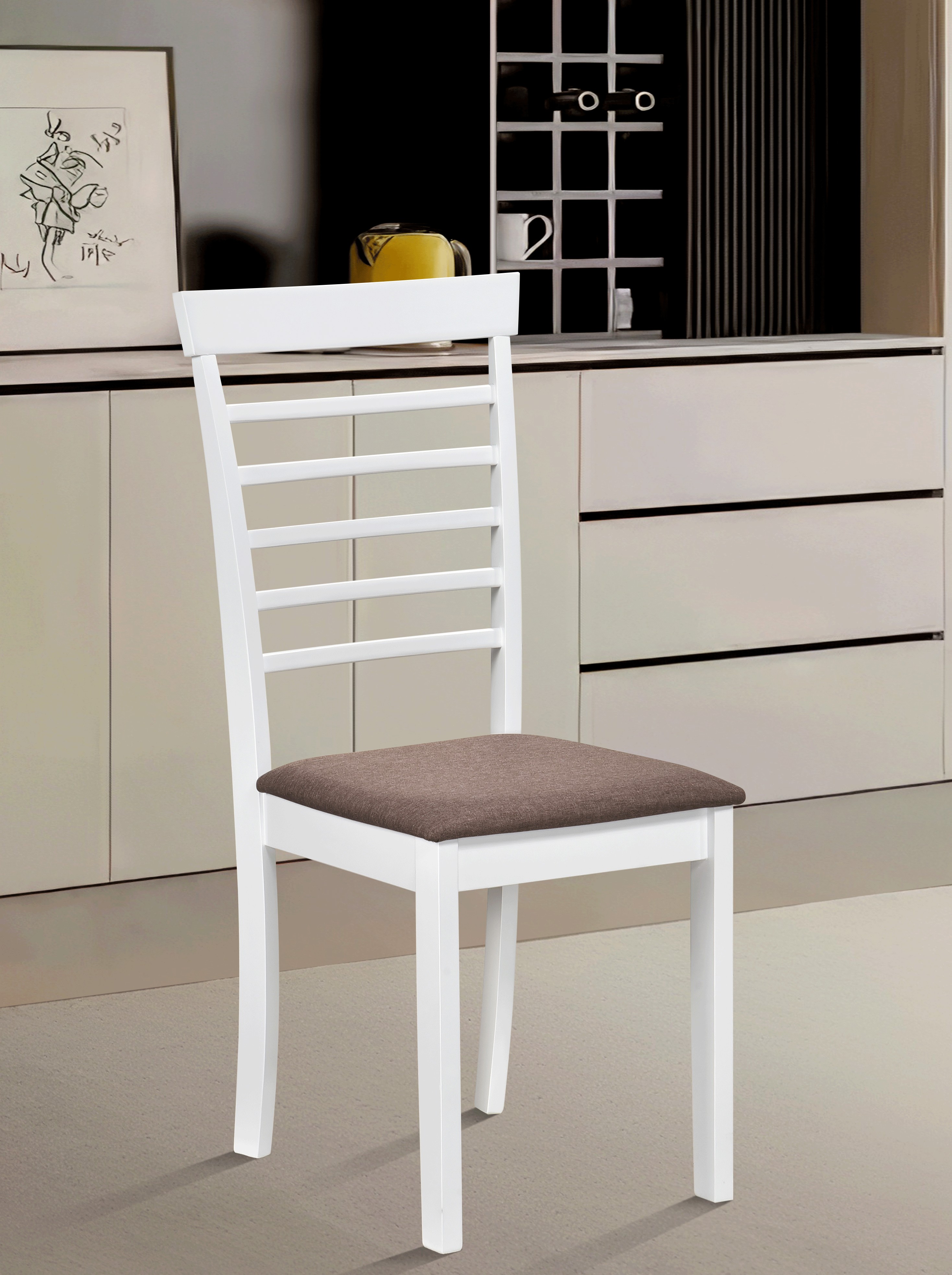 Scaune living - Scaun de living si bucatarie din lemn masiv Montreal, tapiterie stofa,100 kg, 94x49x40 cm, alb/maro