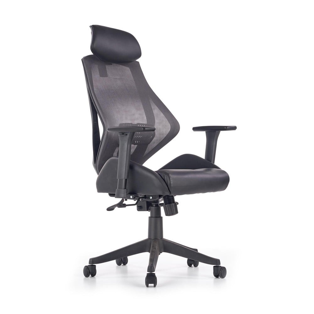 Scaune ergonomice - Scaun directorial cu suport lombar HM Hasel, mesh, ergonomic, mecanism multiblock, cotiere reglabile, tetiera integrata, 120 kg, negru/gri
