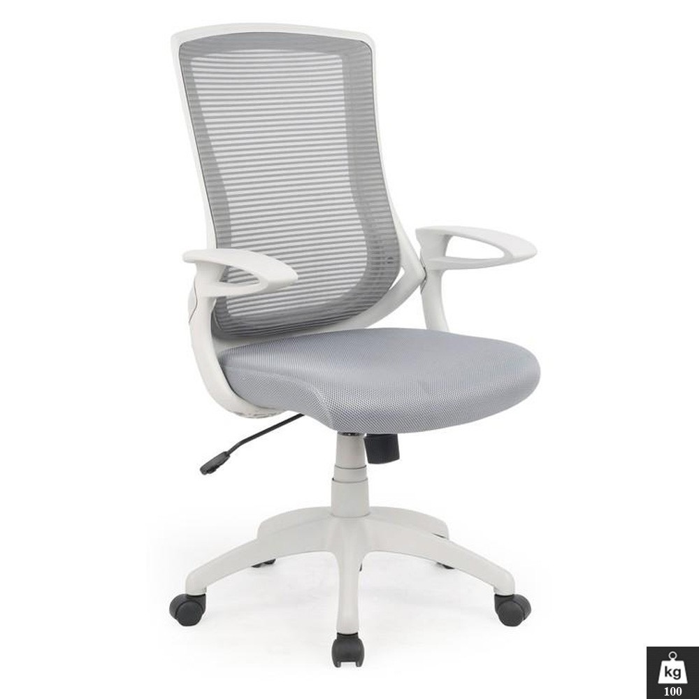 Scaune birou - Scaun directorial HM Igor, Ergonomic, Cadru Polipropilena, Tapiterie Mesh, Inaltime ajustabila, 100 kg, 114x66x63 cm, Alb/Gri