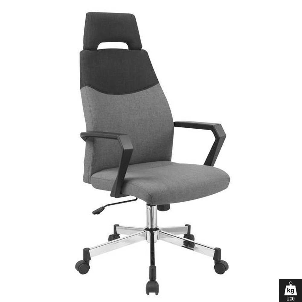 Scaune ergonomice - Scaun directorial HM Olaf, Ergonomic, Cadru de Otel, Stofa, Inaltime ajustabila, Mecanism balansare, Cu tetiera, 120 kg, 121x58x59 cm, Gri