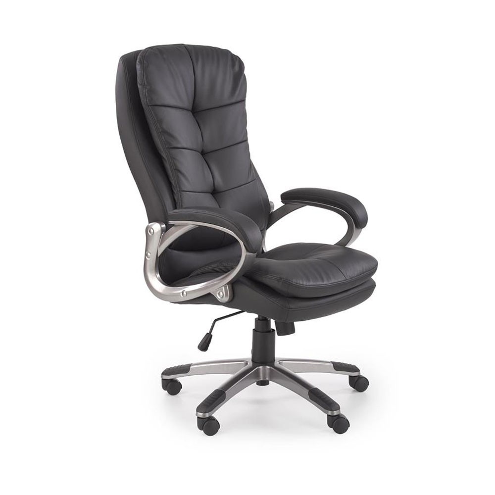 Scaun directorial Hm Preston, Robust, Piele ecologica, Inaltime reglabila, Mecanism balans, 100 Kg, Negru