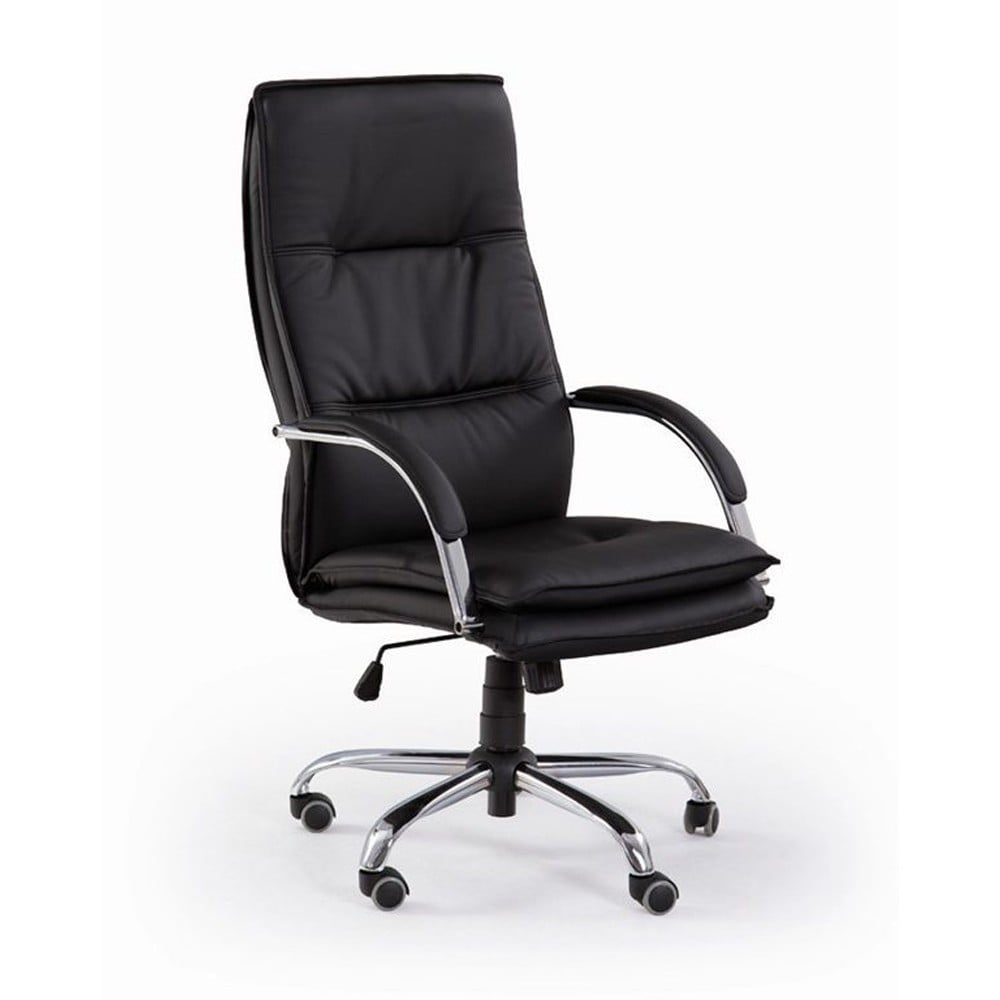 Scaune ergonomice - Scaun directorial HM Stanley, Ergonomic, Cadru Polipropilena, Piele ecologica, Suport lombar, Mecanism balansare, 102kg, 115x59x50 cm, Negru