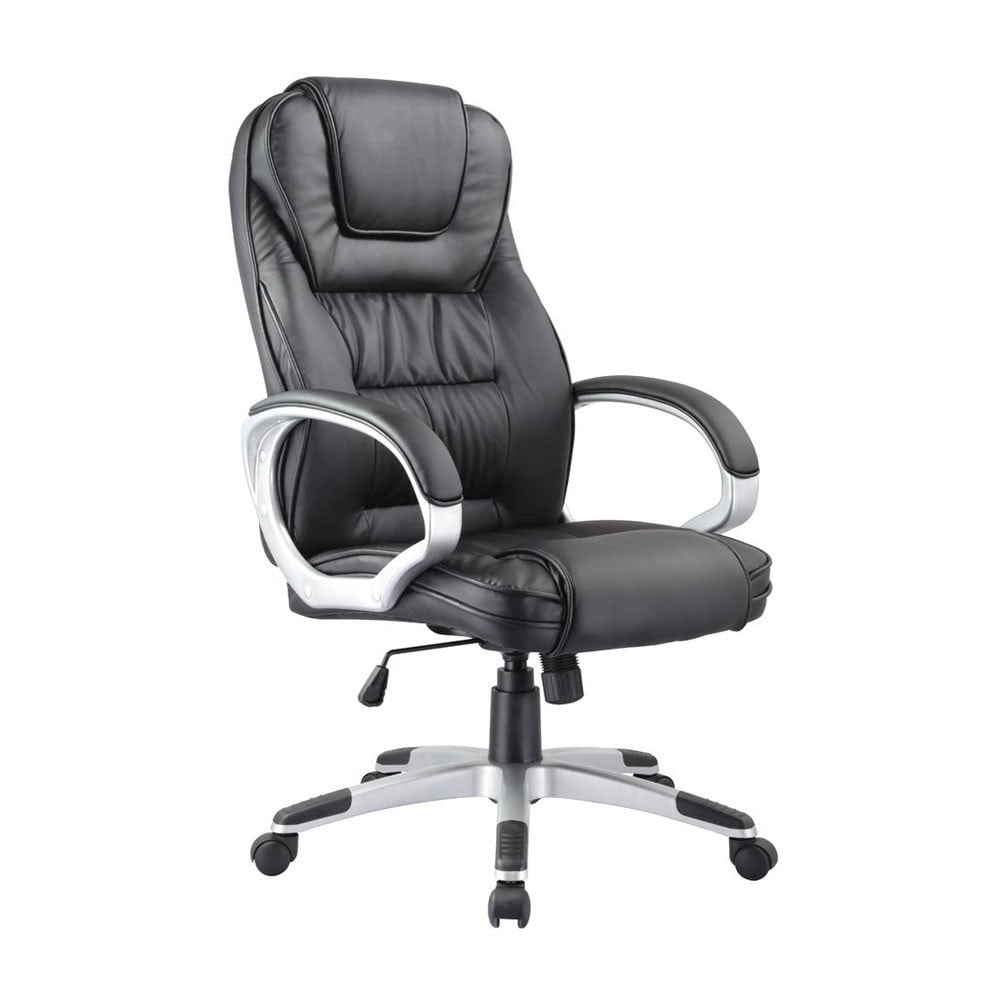 Scaune pentru birou - Scaun directorial SL Q031, Piele ecologica, Inaltime reglabila, Mecanism de balans, 100 Kg, Negru