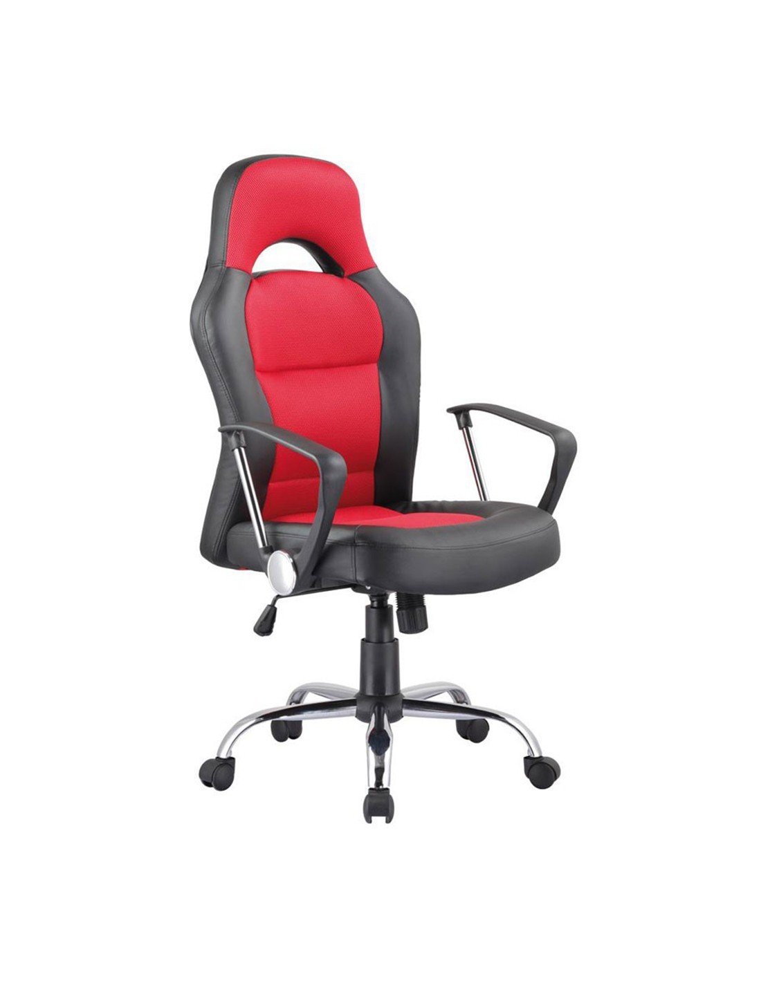 Scaune ergonomice - Scaun directorial SL Q033, Cadru cromat, Piele ecologica/Mesh, Inaltime ajustabila, Mecanism de balans, 100 Kg, Rosu/Negru