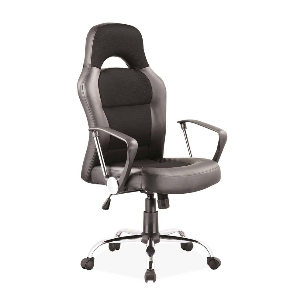 Scaune ergonomice - Scaun directorial SL Q033, Mecanism Balans, Ergonomic, Cadru cromat, Piele ecologica/Mesh, Inaltime ajustabila, 100 Kg, Negru