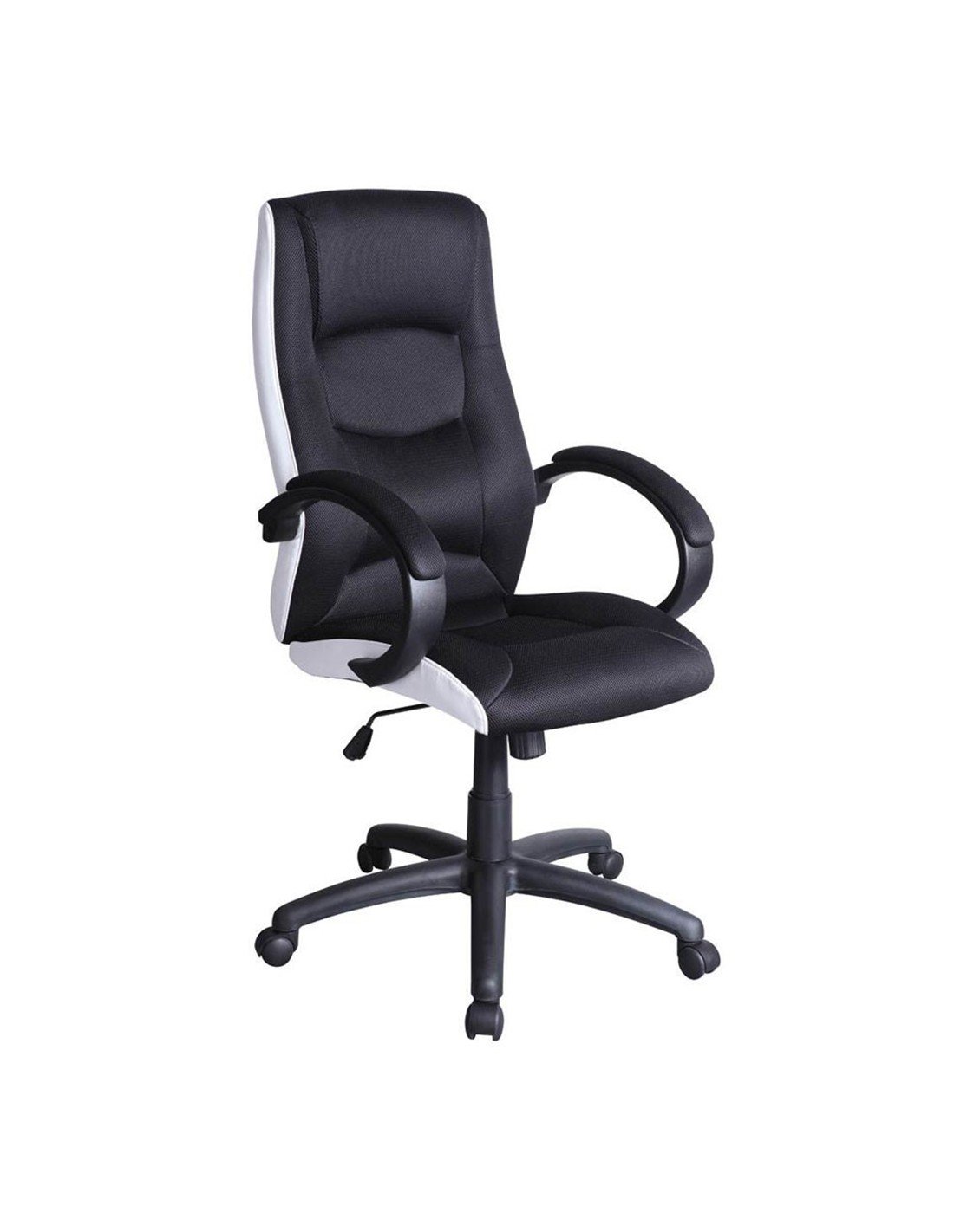 Scaune directoriale - Scaun directorial SL Q041, Inaltime ajustabila, Mecanism balansare, Stofa cu insertii de piele ecologica, 100 Kg, Alb/Negru