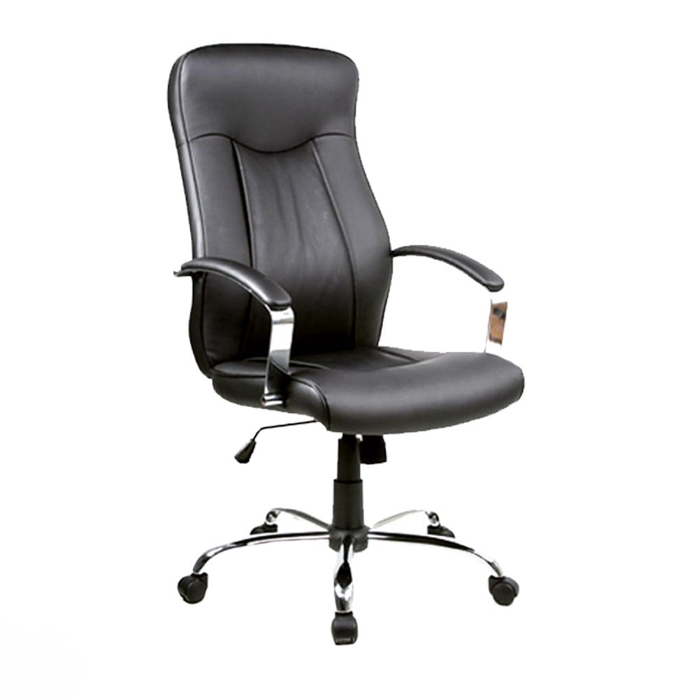 Scaune directoriale - Scaun directorial SL Q052, Cadru cromat, Piele ecologica, Inaltime ajustabila, Mecanism balansare, 100 Kg, Negru