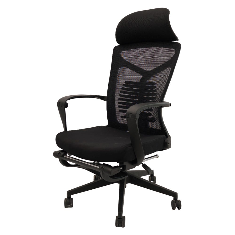 Scaune cu mesh - Scaun ergonomic cu suport picioare AB097, mesh, suport lombar, spatar rabatabil, 120 kg, negru
