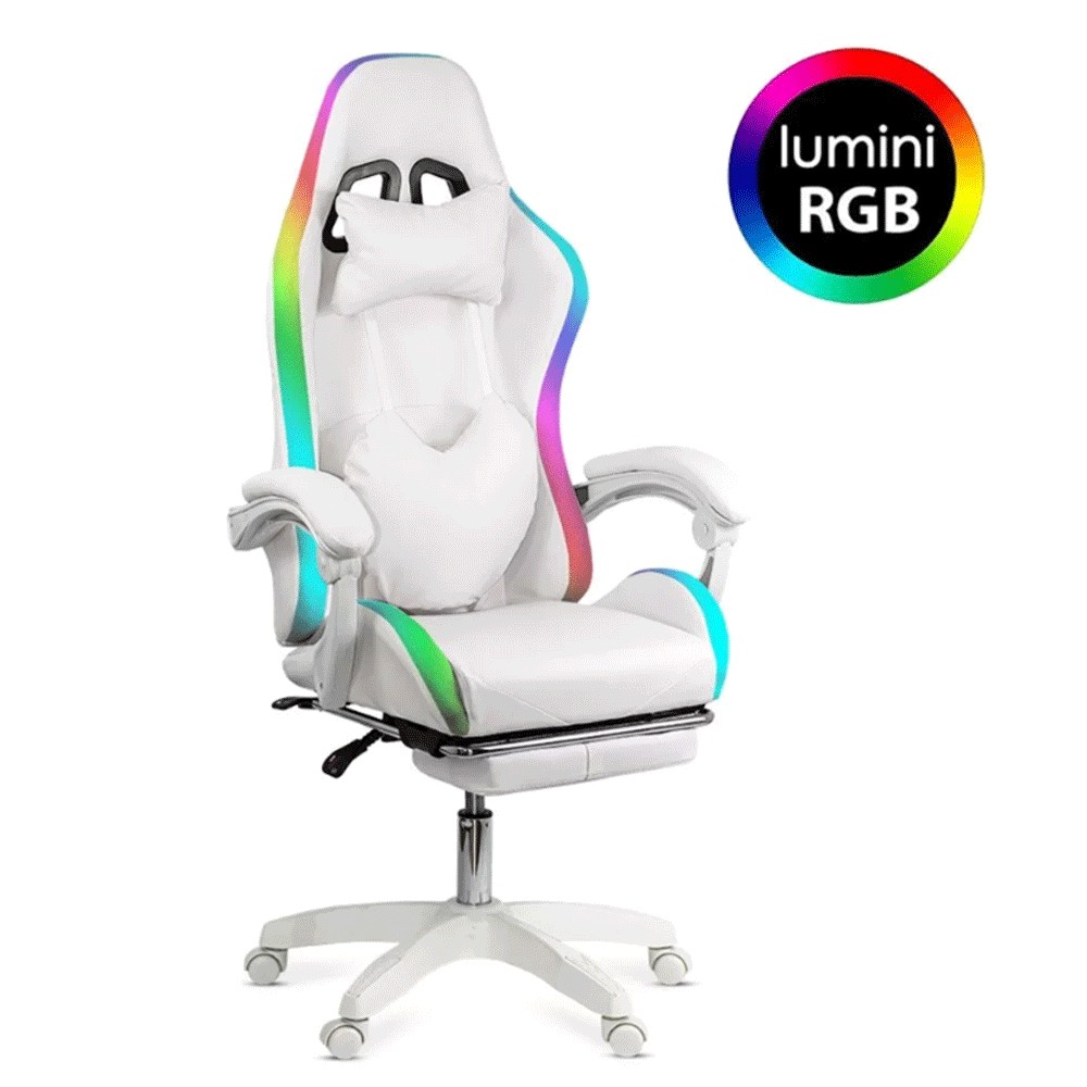 Scaune Gaming - Scaun gaming cu lumini RBG si suport picioare OFF 298