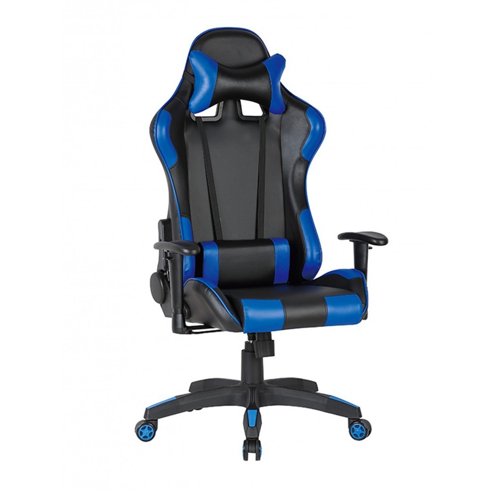 Scaune Gaming - Scaun gaming GN90 Silverstone, suport lombar, perna tetiera, cotiere reglabile, rotativ, mecanism multiblock, 150 kg, negru/albastru