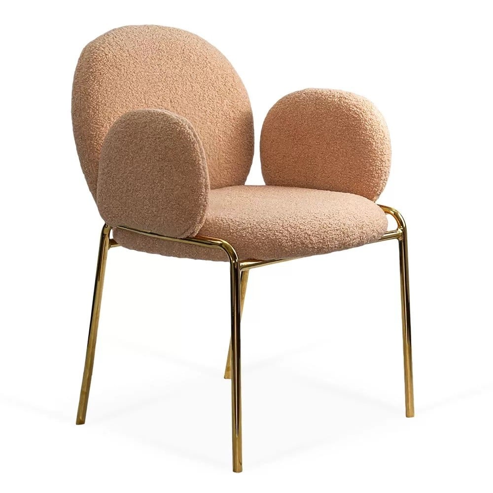 Scaune living - Scaun living si dining BUC282, stofa boucle, structura metalica aurie, elegant, 100 kg