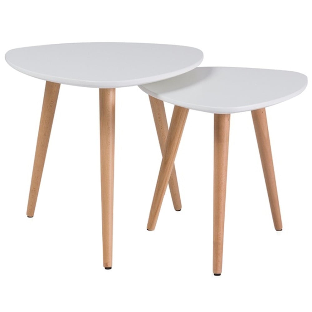 Produse - Set 2 mese cafea SL Nolan A, blat MDF, cadru lemn, scandinav, alb/stejar