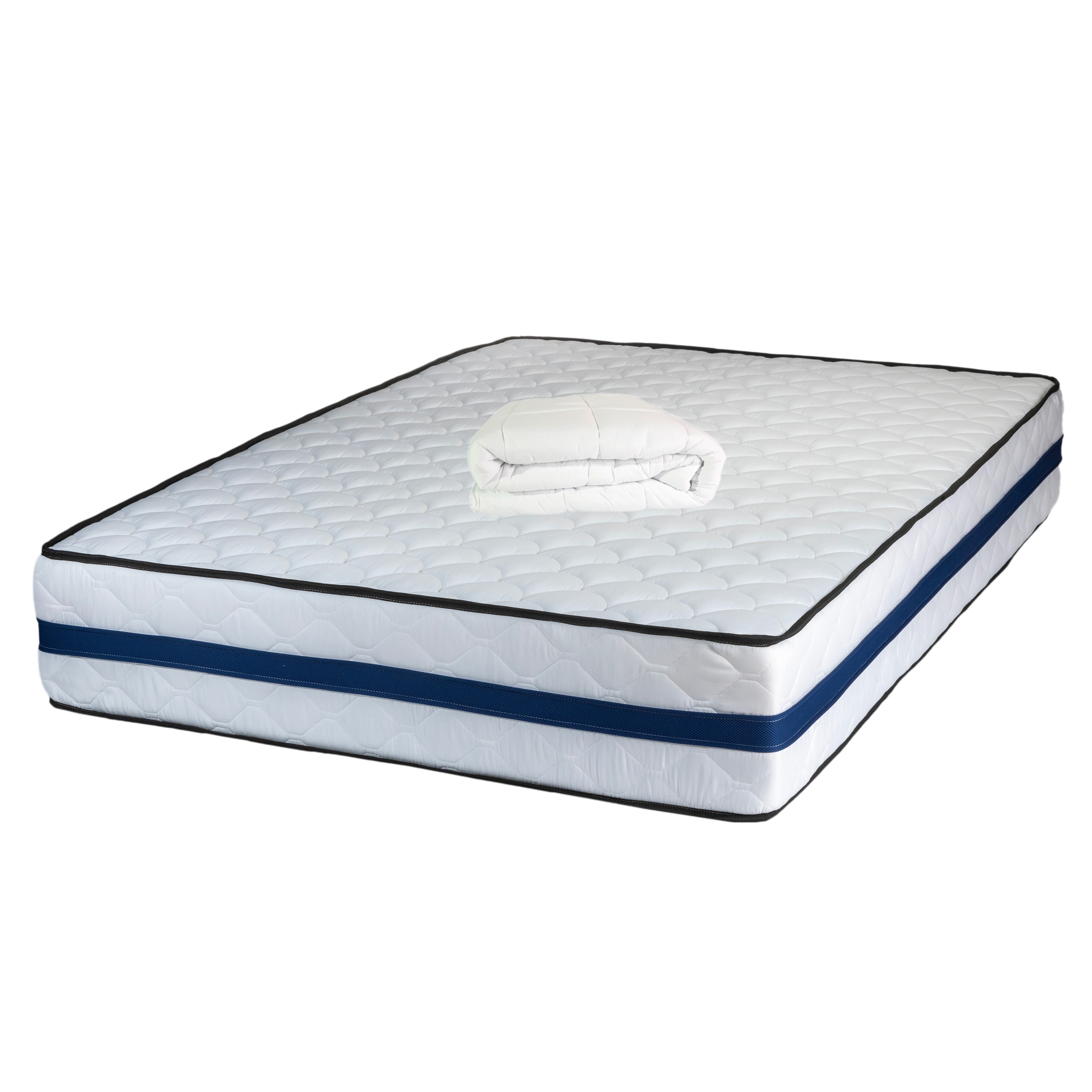 Set Saltea ortopedica, Iris Super Lux Comfort, 160x200x26cm, fermitate tare, cu plasa de arcuri tip Bonell, sistem de aerisire banda Spaceair, Saltsib plus pilota matlasata vara, antialergica, 180x200cm