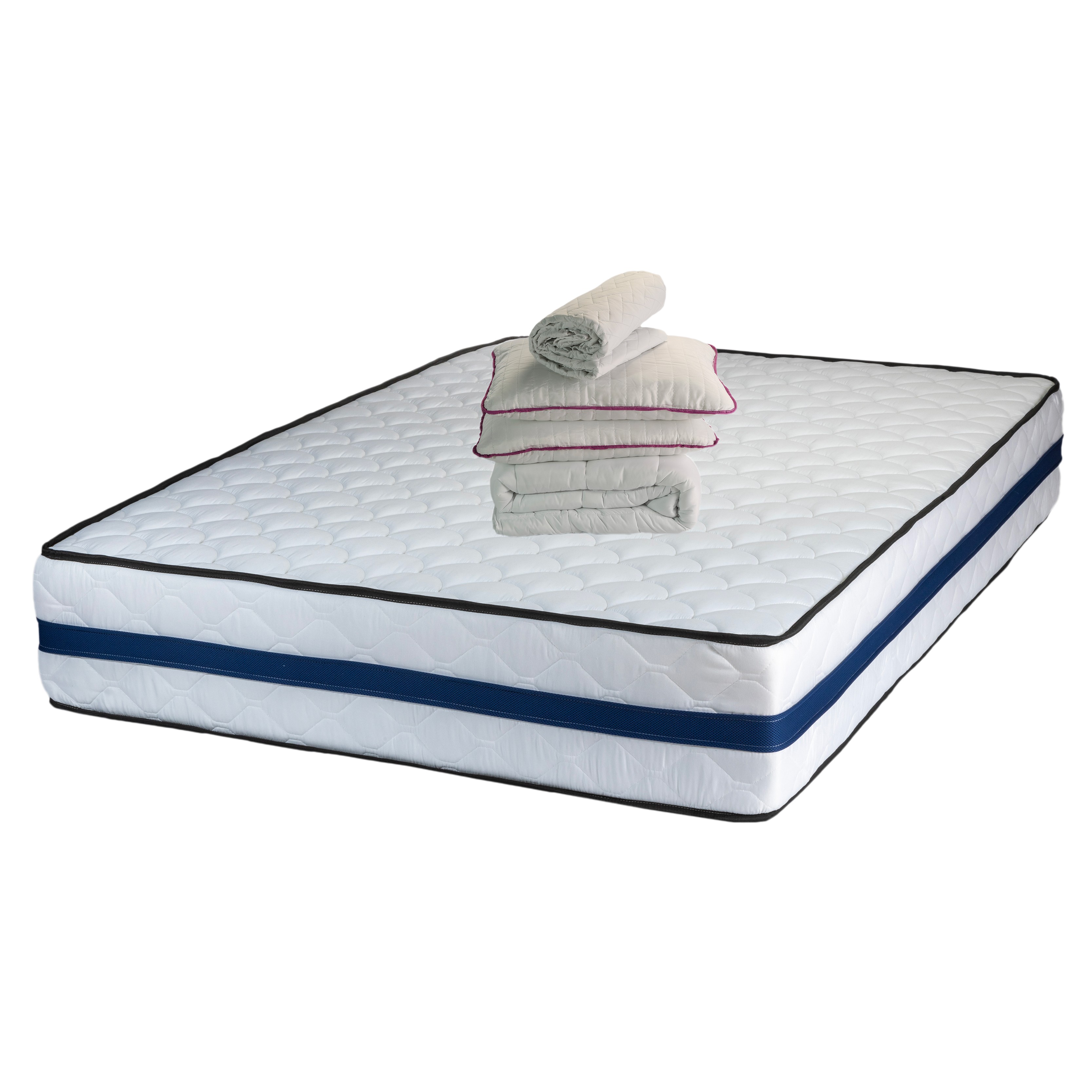 Set Saltea ortopedica Tulip Super Lux Comfort 140x200x30cm, fermitate tare, plasa arcuri Bonell, aerisire banda Spaceair, Saltsib, Pachet textile Avantaj, doua perne matlasate 50x70cm, husa hipoalergenica lavabila la 95°C, pilota iarna, 180x200cm