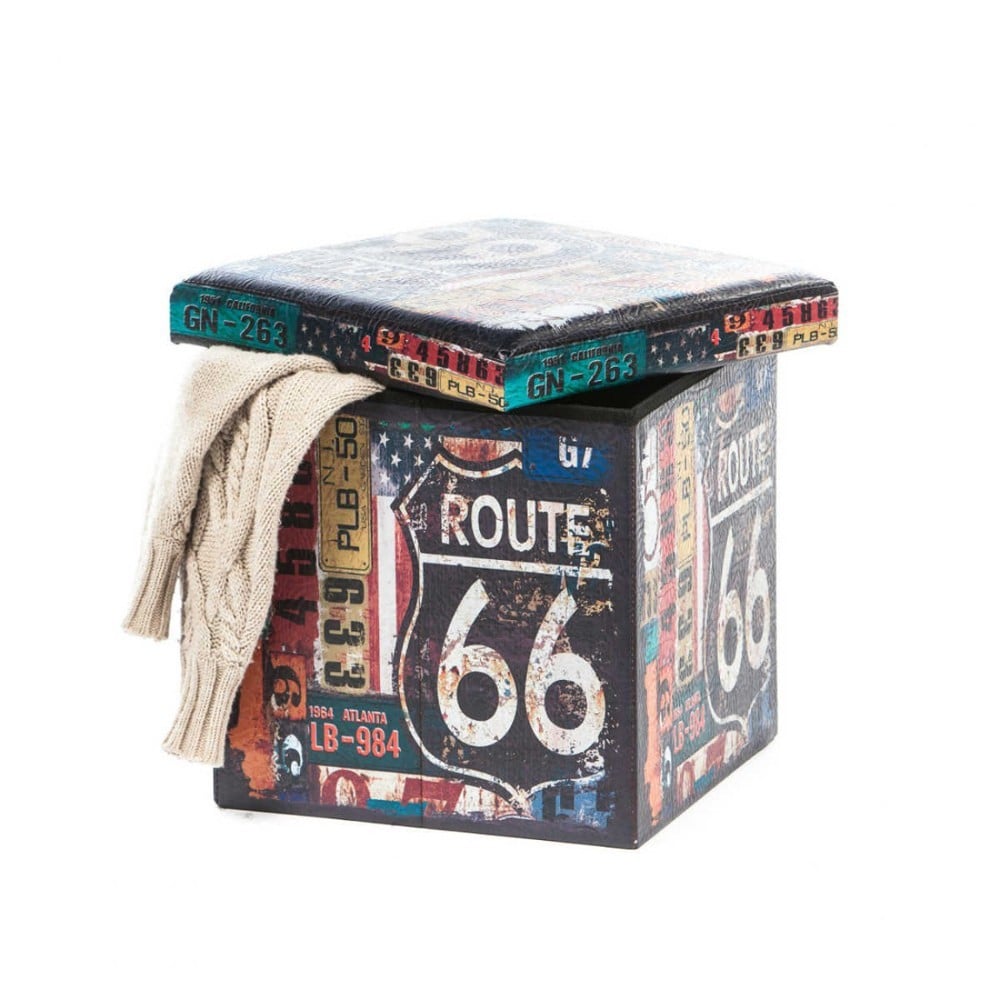 Produse - Taburete cu spatiu depozitare, Design, MDF/ Piele ecologica, 100 kg, 38 x 38, Route 66