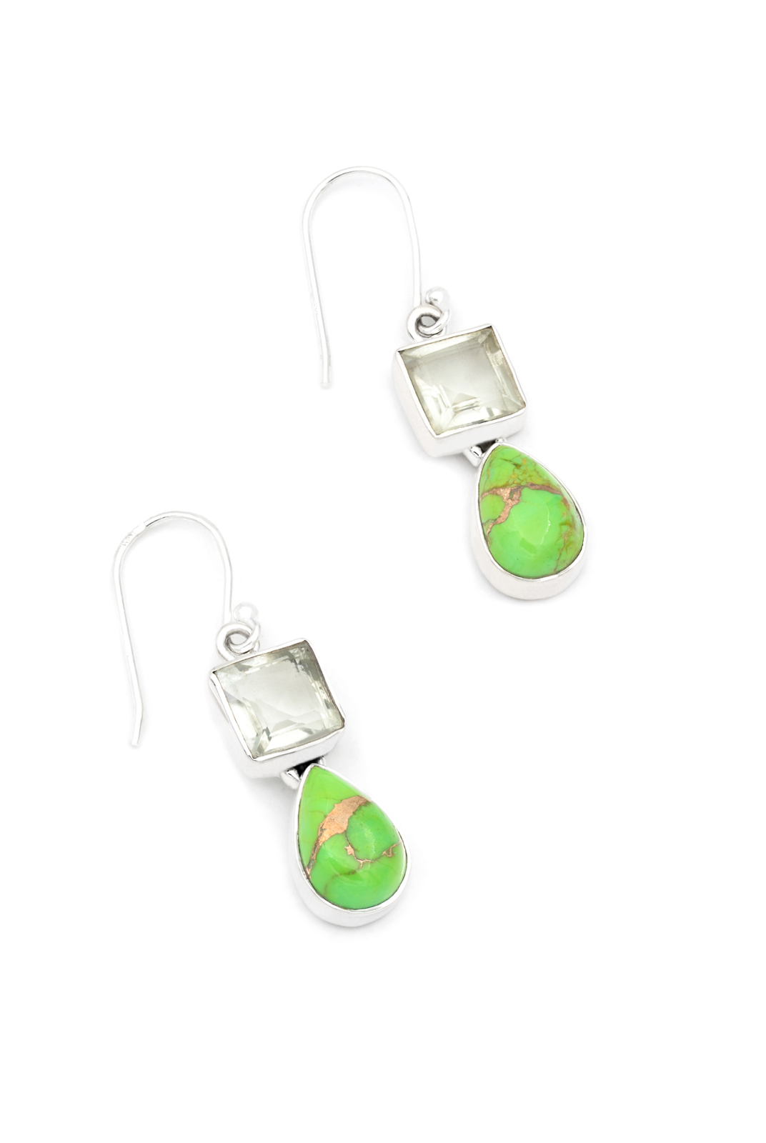 CERCEI - Cercei din Argint 925 cu Turcoaz Verde si Acvamarin, 4 cm
