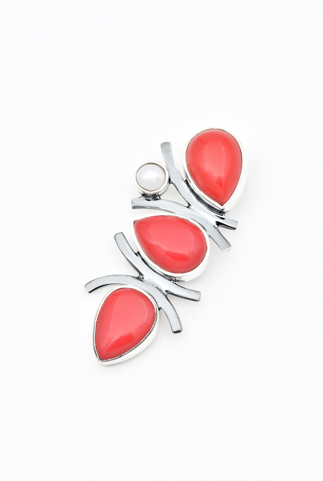 PANDANTIVE - Pandantiv din Argint 925, Coral si Perla, 4.5 cm