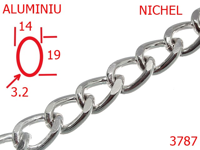Lant poseta aluminiu - 3787/LANT ALUMINIU-14-mm-3.2-nichel---14G16--