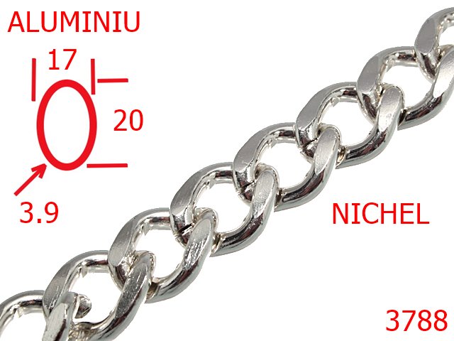 Lant poseta aluminiu - 3788/LANT ALUMINIU-17-mm-3.9-nichel---14H16--