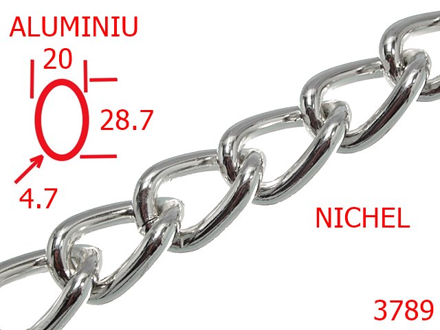Lant poseta aluminiu - 3789/LANT ALUMINIU-20-mm-4.7-nichel---13L17/14G17--