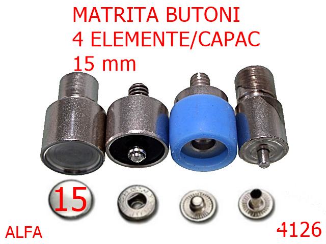 Utilaje - 4126/MATRITA BUTONI 4 ELEMENTE/ALFA-15-mm---nichel-----