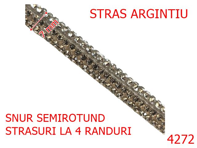 Snur - 4272/Snur semirotund cu 4 randuri de pietre-7-mm-textil si cristale--nichel-----